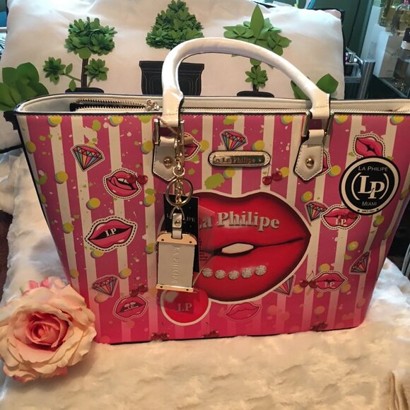 la philipe new york stripes white kiss Tote Bag - Pink - Picture 1 of 1